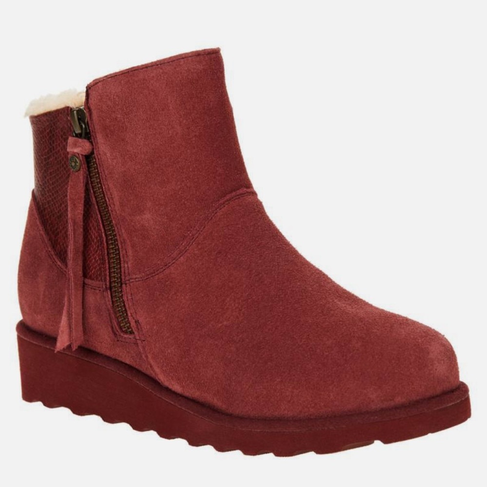 NWT BEARPAW MEGAN BEET SUEDE SHEEPSKIN WEDGE ANKLE BOOTS WATER REPELLENT SIZE 12 - Picture 13 of 15